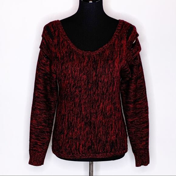 Guess red black marled cutout sleeve wool blend sweater size Medium - Picture 1 of 14